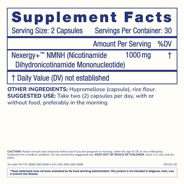 ProHealth Essentials NMNH 1000 - Nexergy+™ NMNH - 1000 mg per serving, 60 capsules