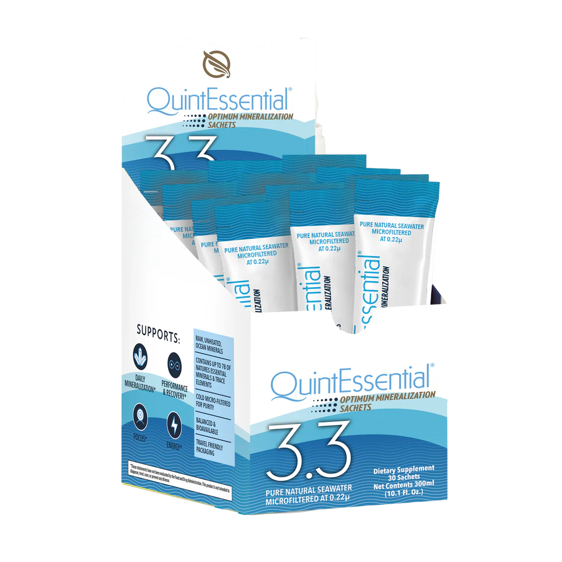 QUICKSILVER QuintEssential® 3.3 Sachets box showing packaging and sachet count