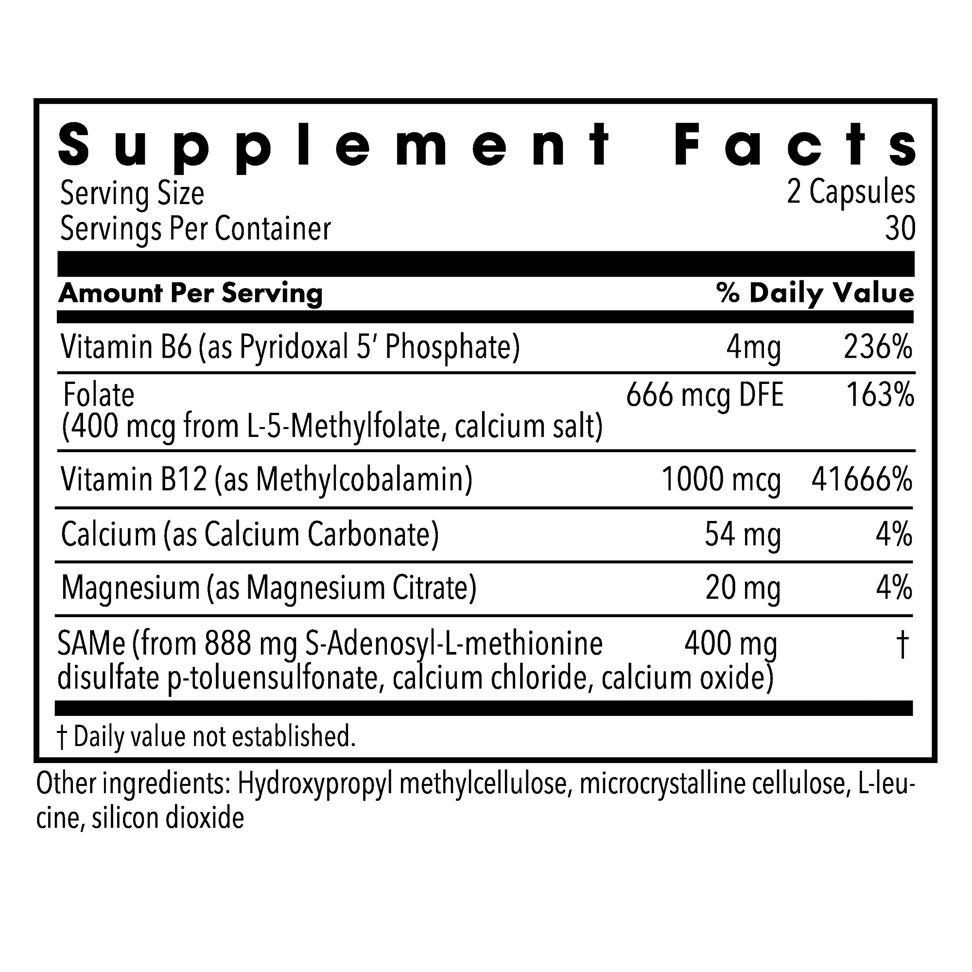 Metabolic Maintenance SAMe Cofactors 200 mg bottle displaying product branding and packaging