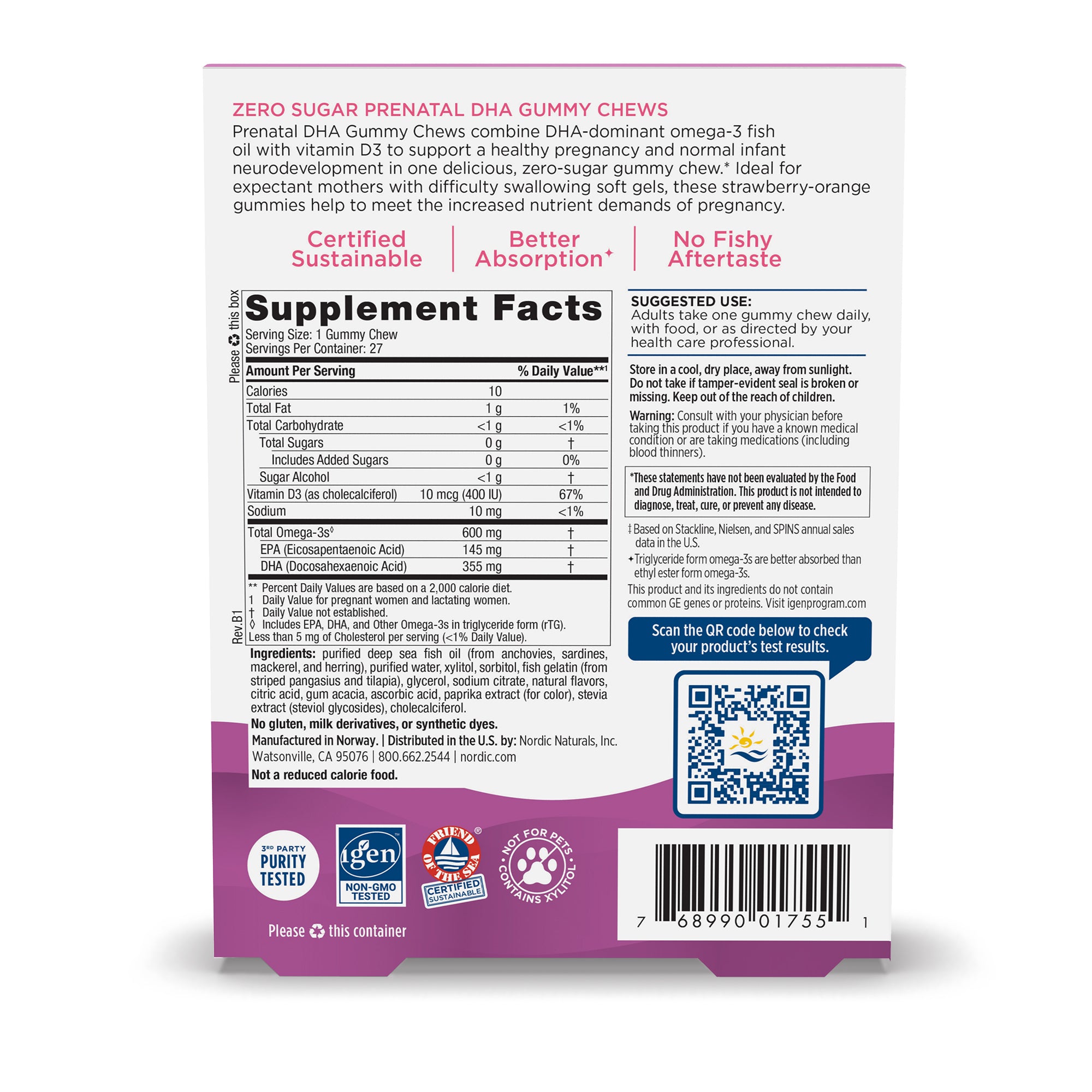 NORDIC NATURALS Zero Sugar Prenatal DHA Gummy Chews