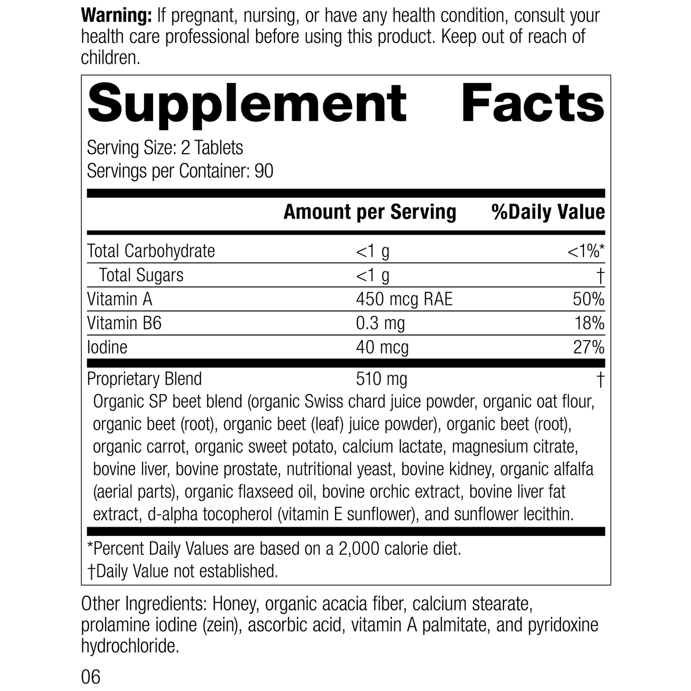 Standard Process A-F Betafood label showing beet concentrate and recommended dosage instructions