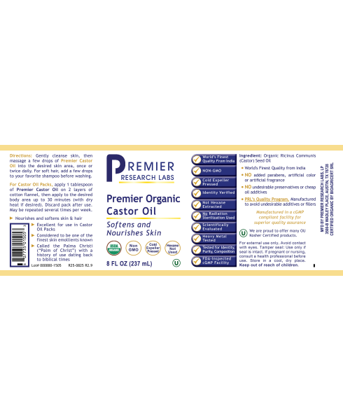 Premier Research Labs Organic Castor Oil Premier bottle showing product packaging and branding