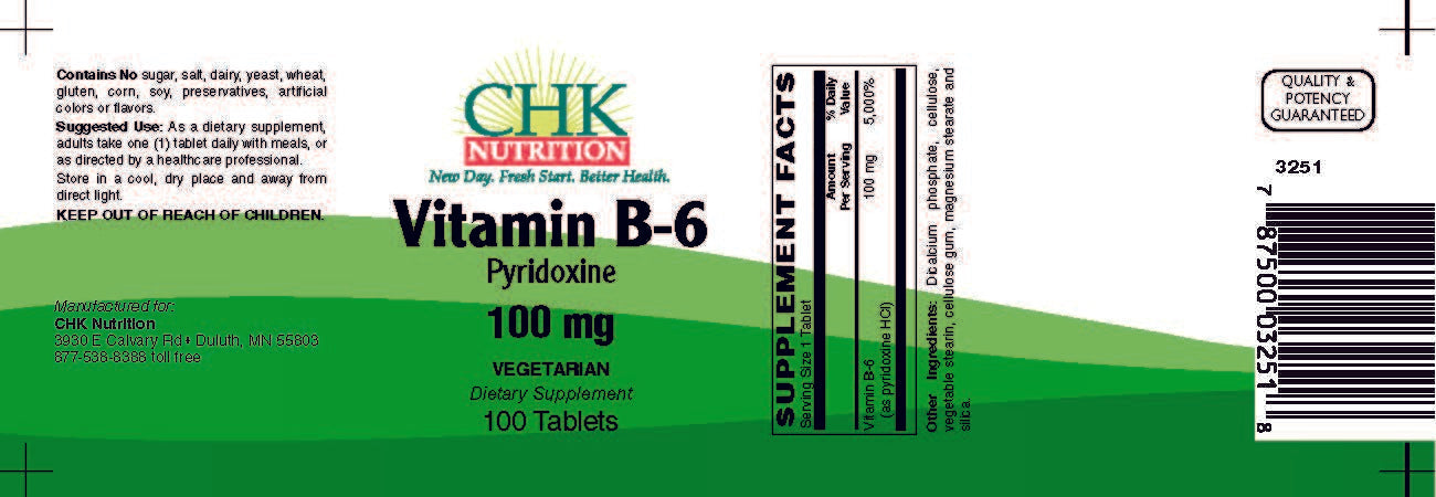 CHK NUTRITION Vitamin B-6 100mg, 100 Count Tablet