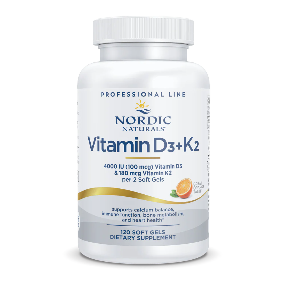 Nordic Naturals Vitamin D3 plus K2 supporting bone strength and cardiovascular wellness