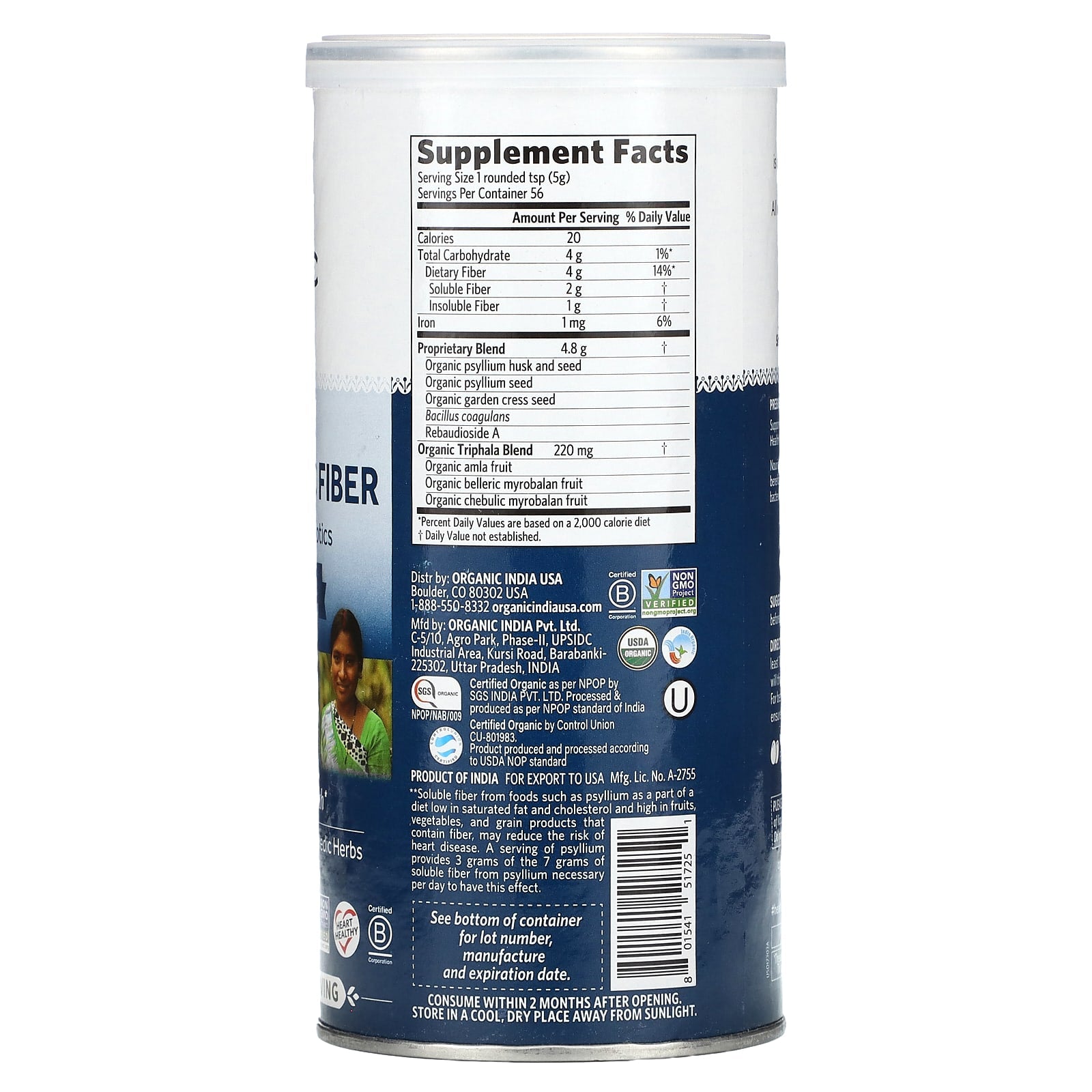 ORGANIC INDIA  Psyllium Pre & Probiotic Fiber 56 Servings