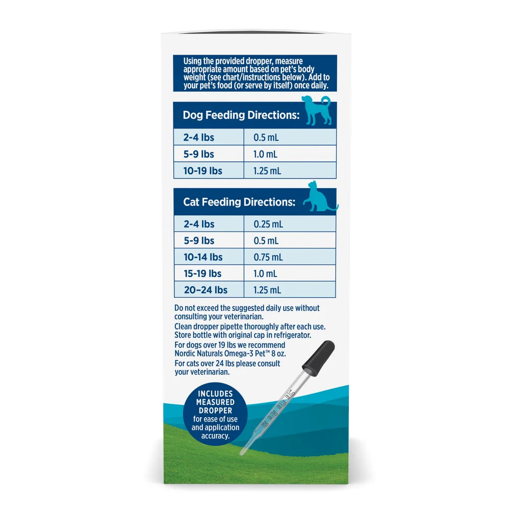 Nordic Naturals Omega-3 Pet bottle showing pet supplement packaging and branding