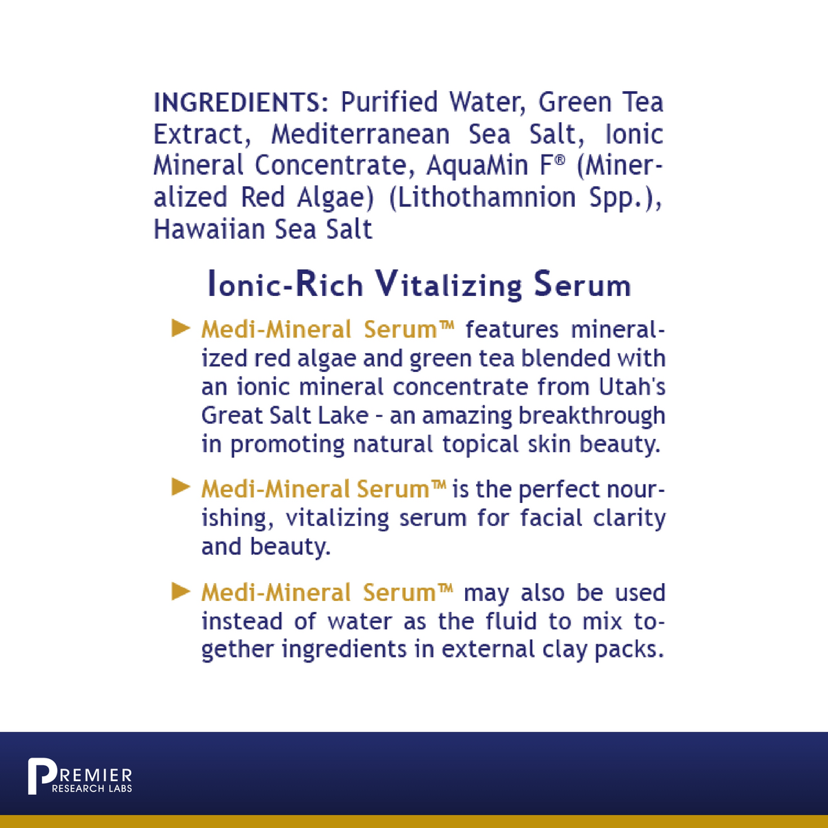 Premier Research Labs Medi Mineral Serum bottle showing product packaging and branding