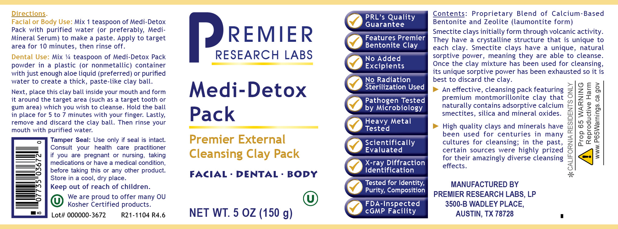 Premier Research Labs Medi Detox Pack packaging showing supplement kit branding