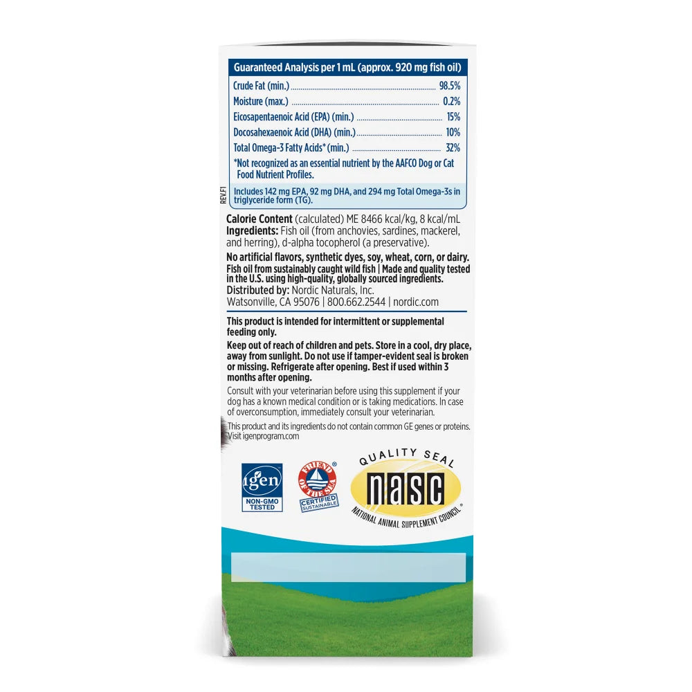Nordic Naturals Omega-3 Pet bottle showing pet supplement packaging and branding