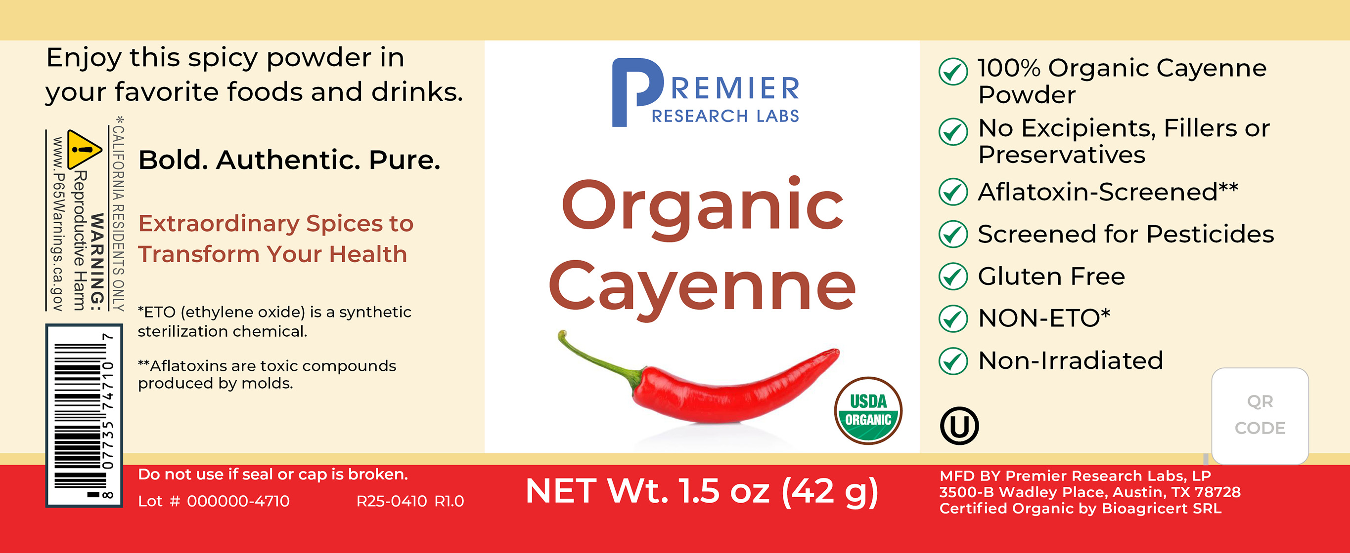 Premier Research Labs - Organic Cayenne Spice Powder