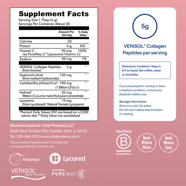 VITAL PROTEINS Bioactive Collagen Complex Skin Hydration & Antioxidant Support 30 Servings