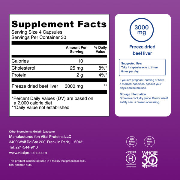 VITAL PROTEINS Beef Liver 120 Capsules