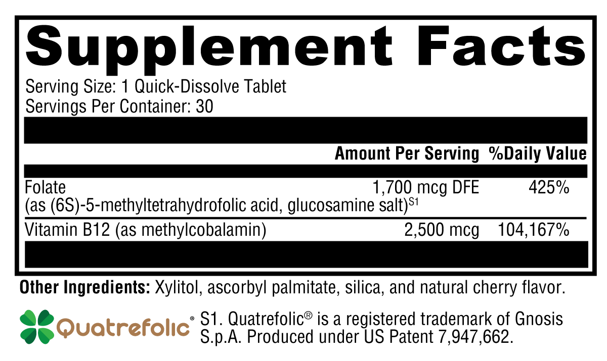 XYMOGEN 5-MTHF Plus B12 Cherry 30 Tablets