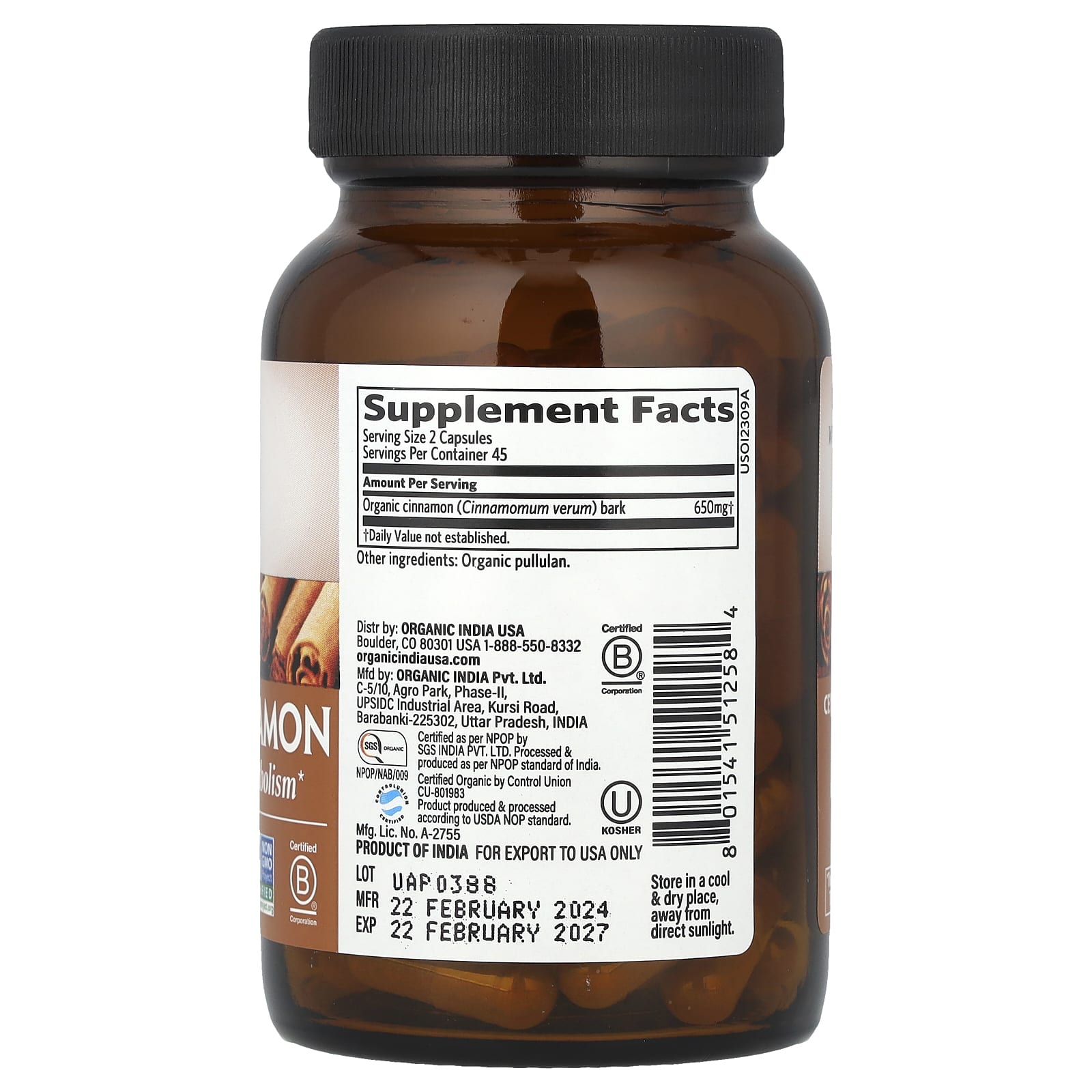 ORGANIC INDIA Ceylon Cinnamon 90 Capsules
