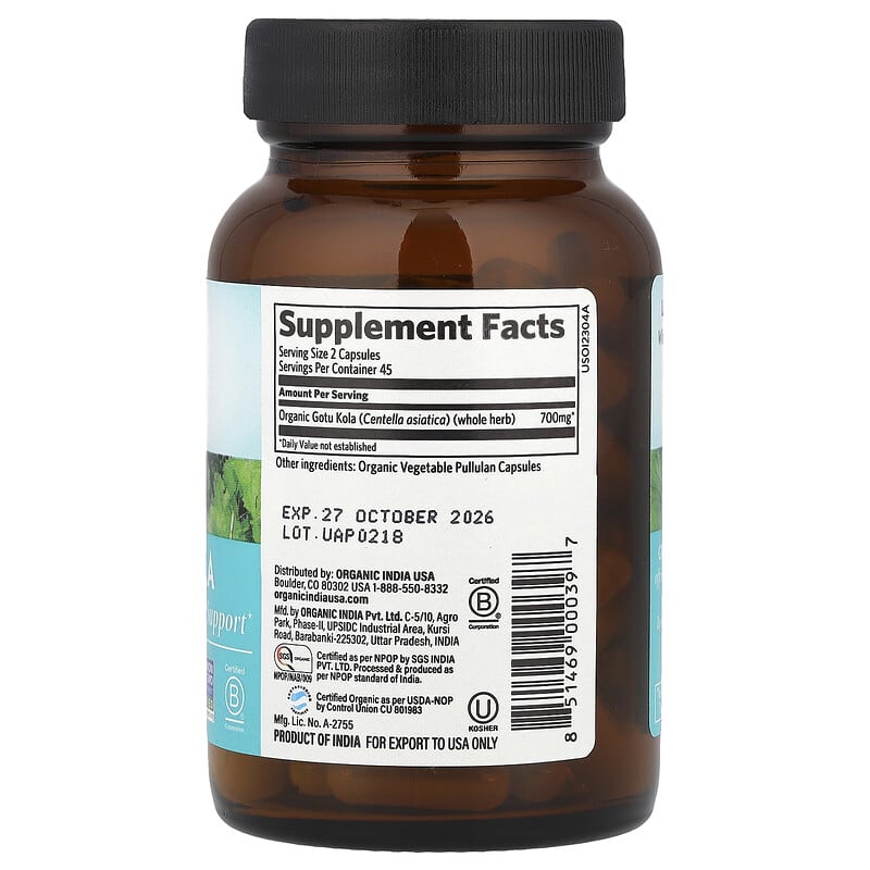 ORGANIC INDIA Gotu Kola 90 Capsules