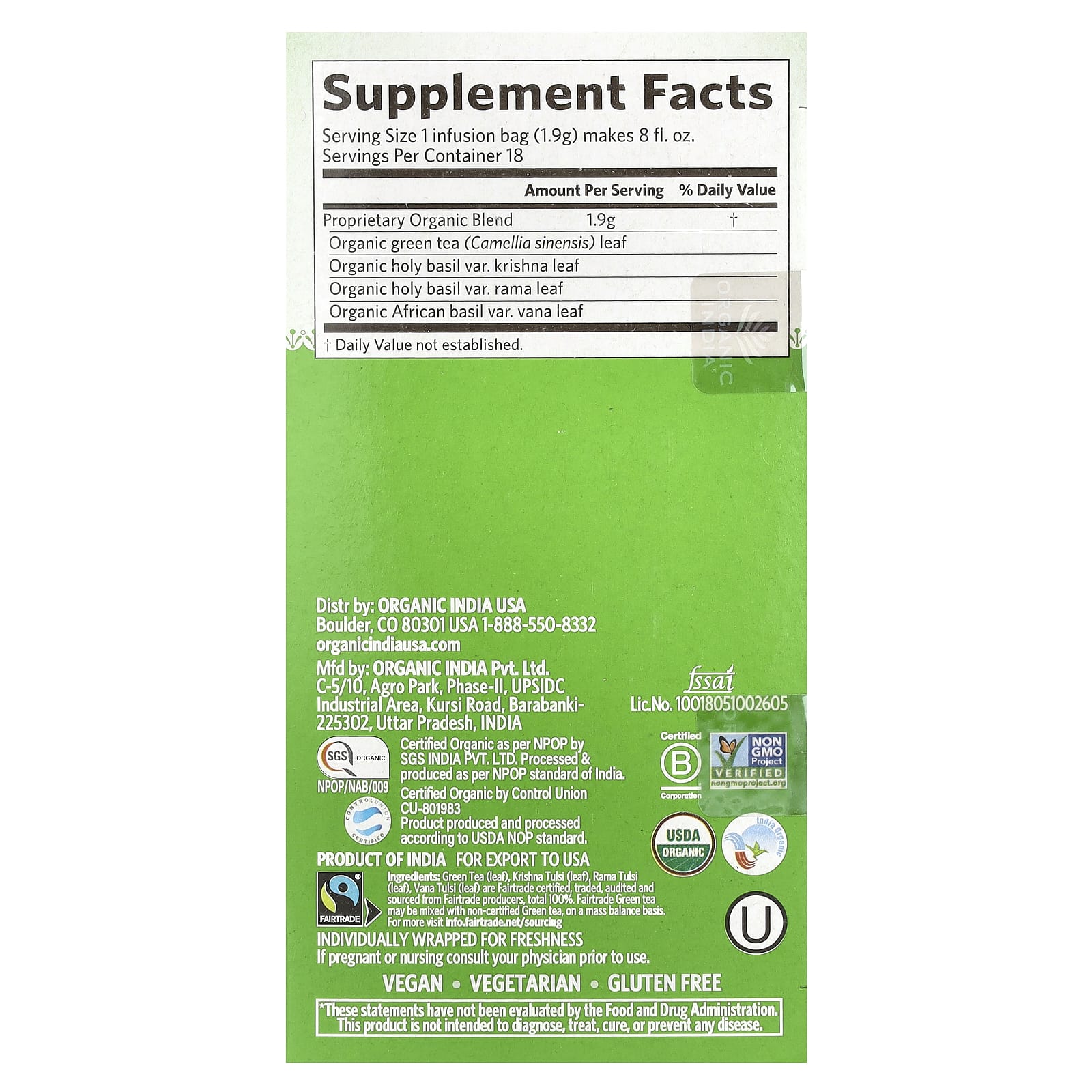 ORGANIC INDIA  Tulsi Green 18 Bags