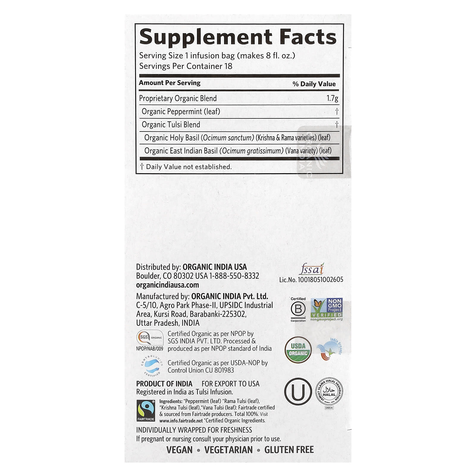 ORGANIC INDIA  Tulsi Peppermint 18 Bags