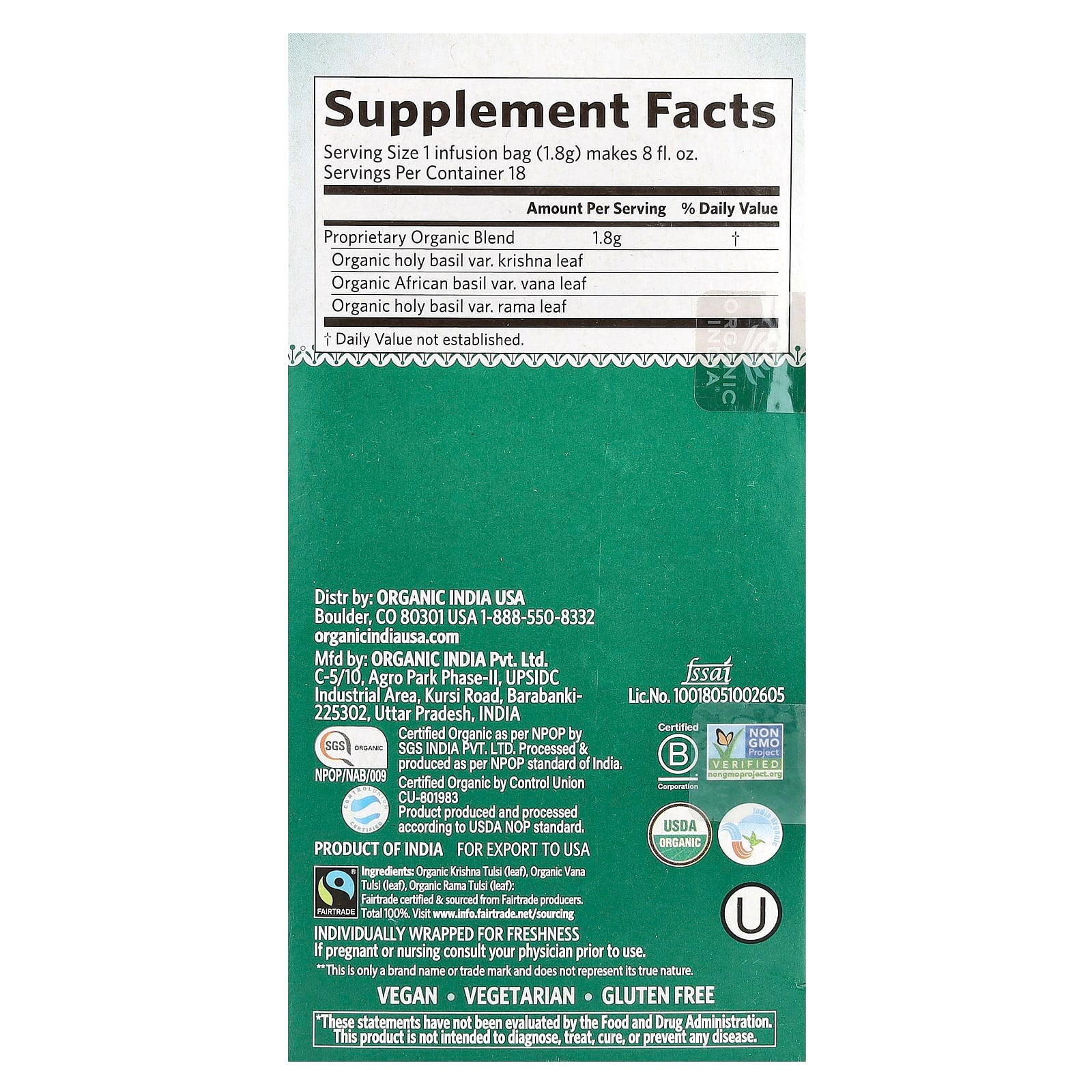 ORGANIC INDIA  Tulsi Original 18 Bags