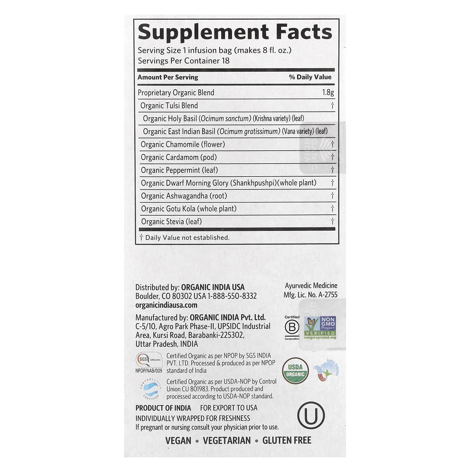 ORGANIC INDIA  Tulsi Sleep 18 Bags