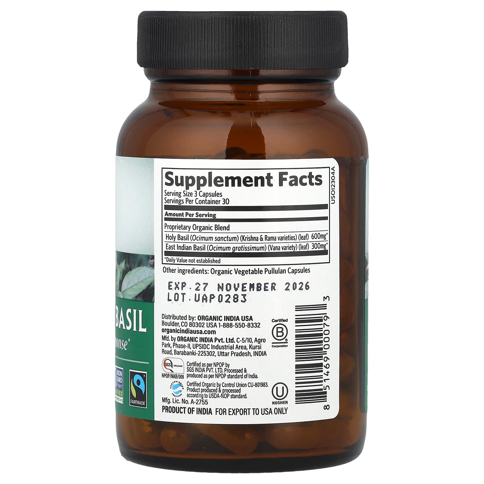 ORGANIC INDIA  Tulsi - Holy Basil 90 Capsules