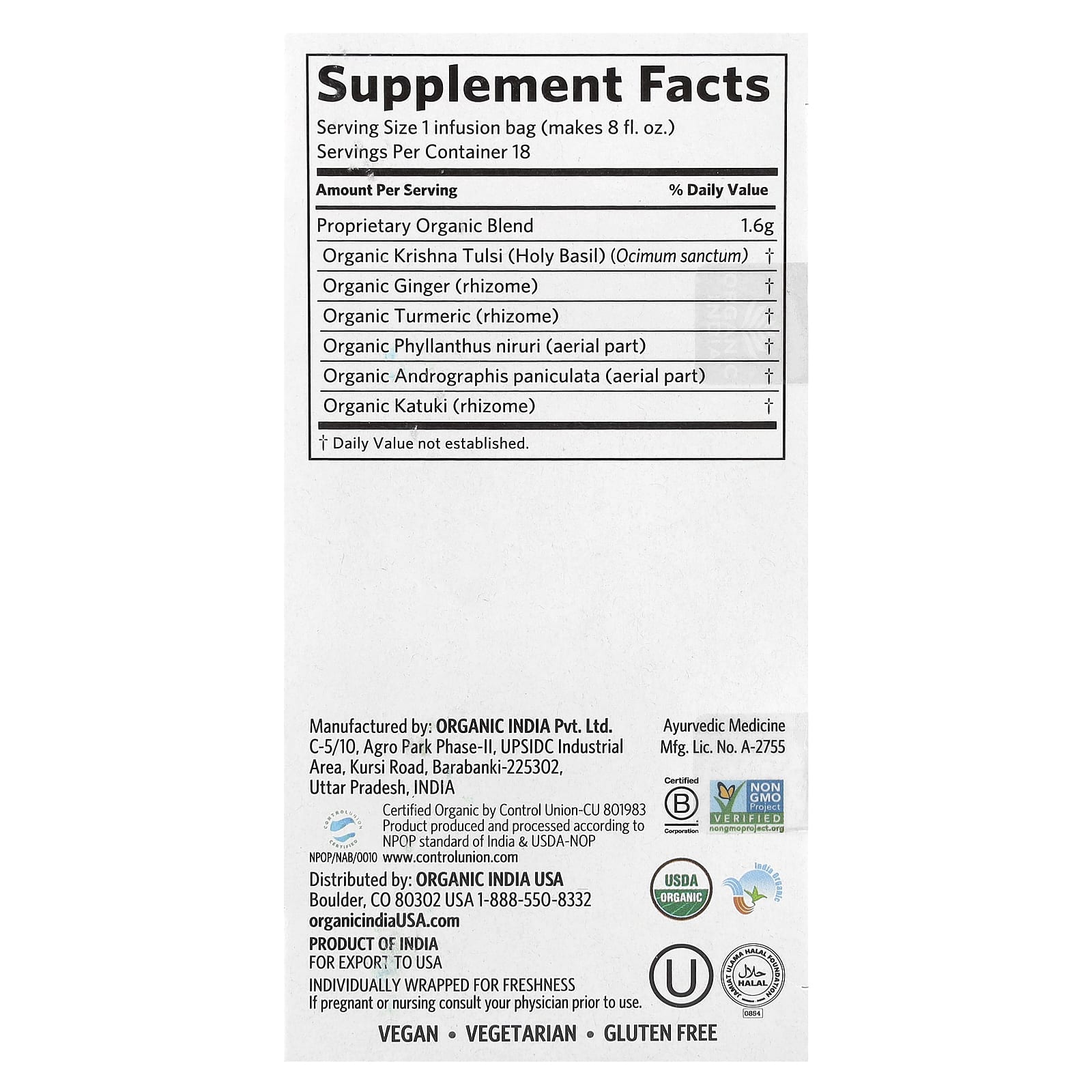 ORGANIC INDIA  Tulsi Cleanse 18 Bags