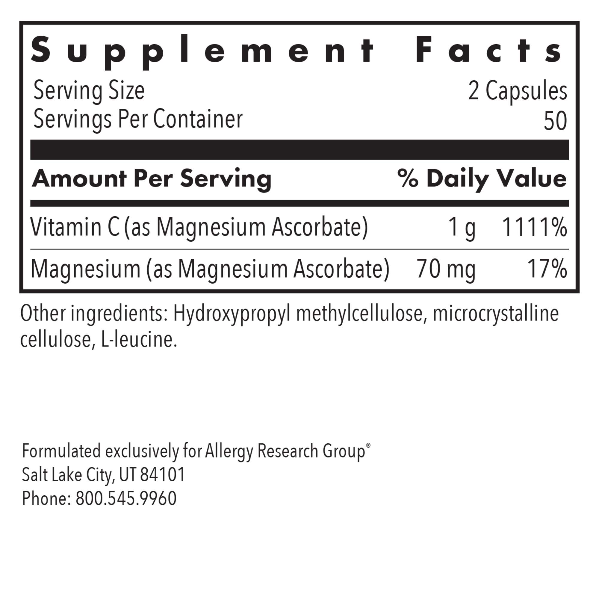 Allergy Research Group - Magnesium Ascorbate