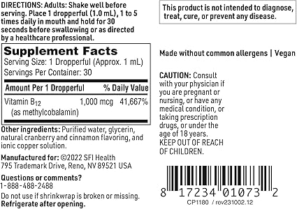 SFI HEALTH Vitamin B12 Liquid (Methylcobalamin) (1 mg)
