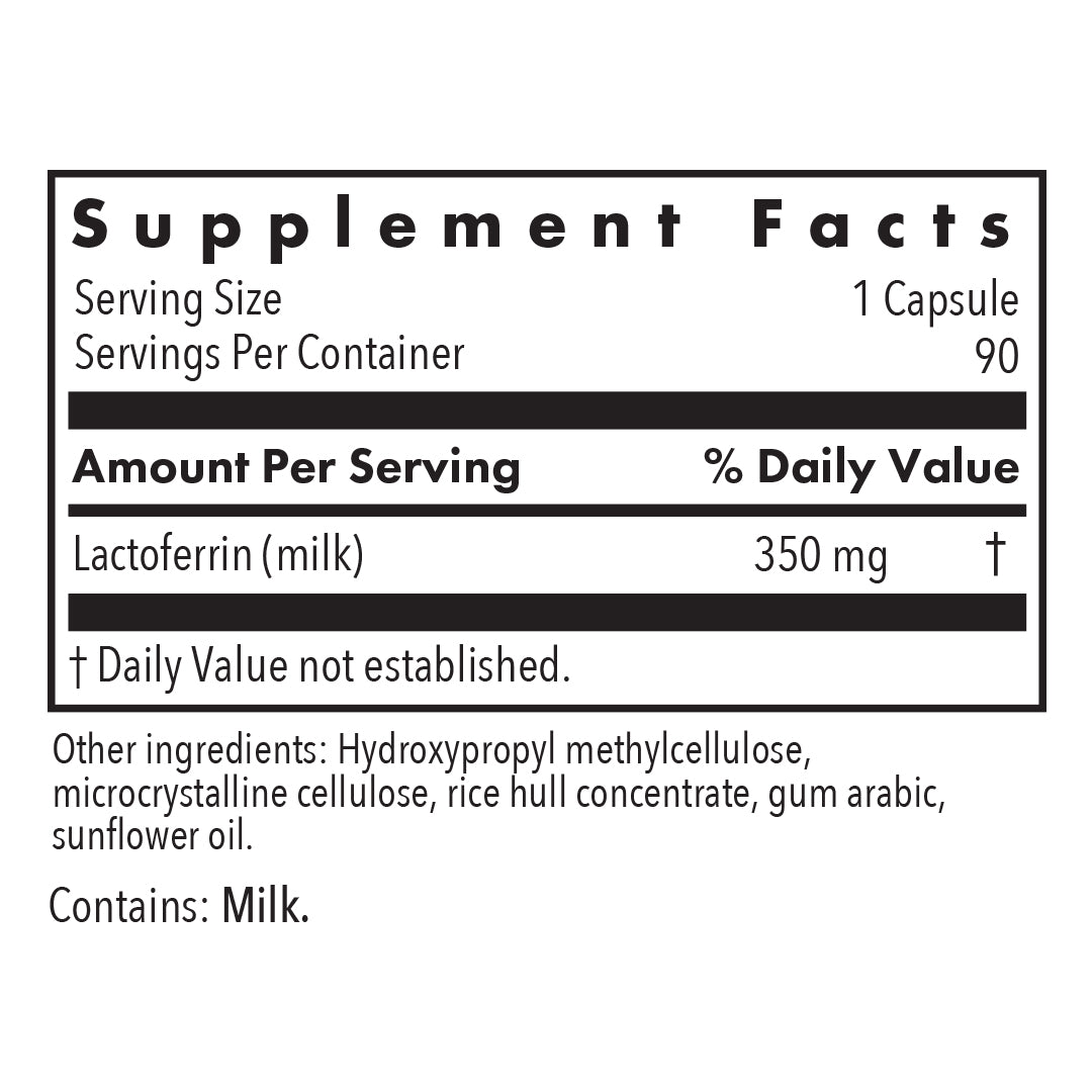 Allergy Research Group Laktoferrin bottle displaying immune support supplement packaging