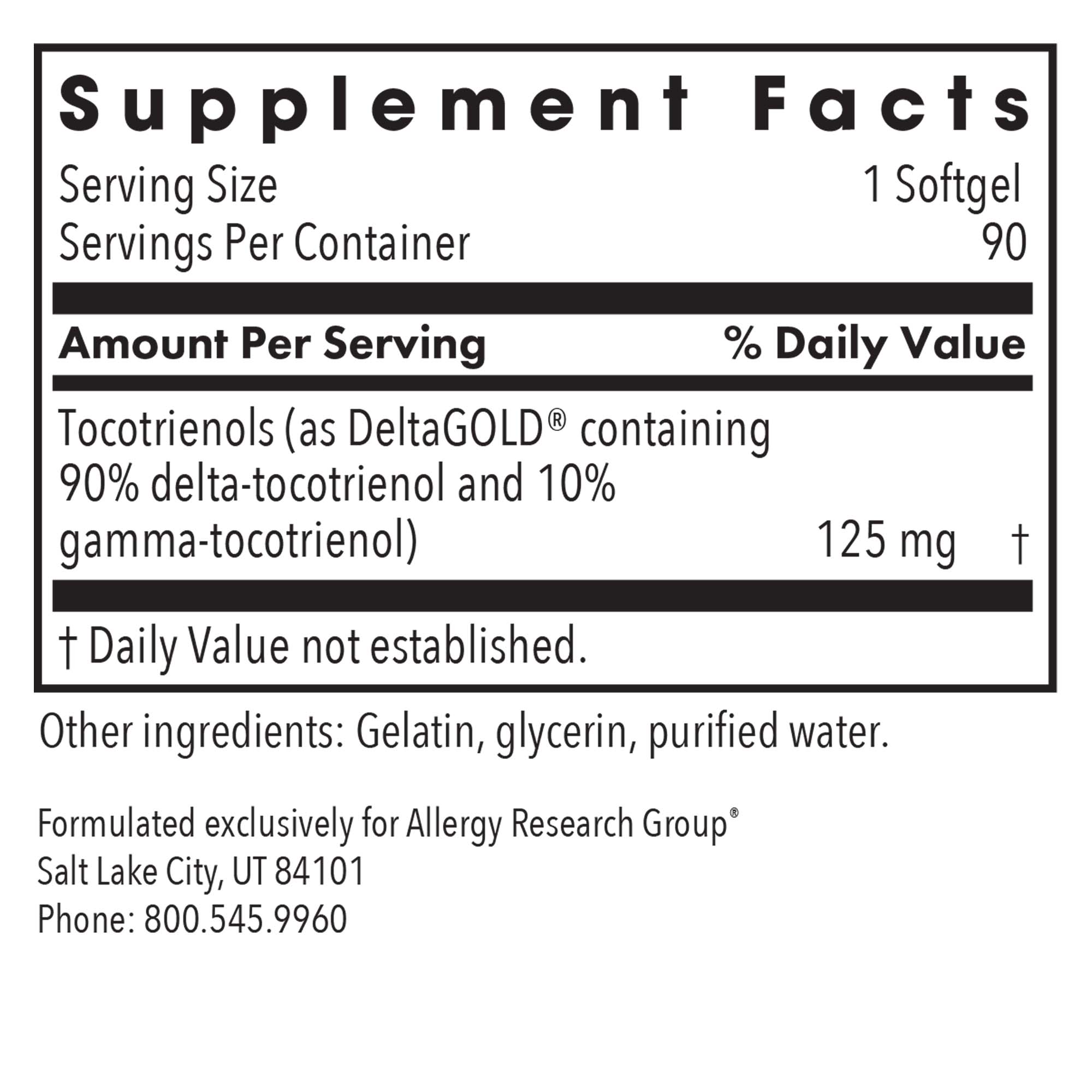 Allergy Research Group - Delta-Fraction Tocotrienols 125 mg