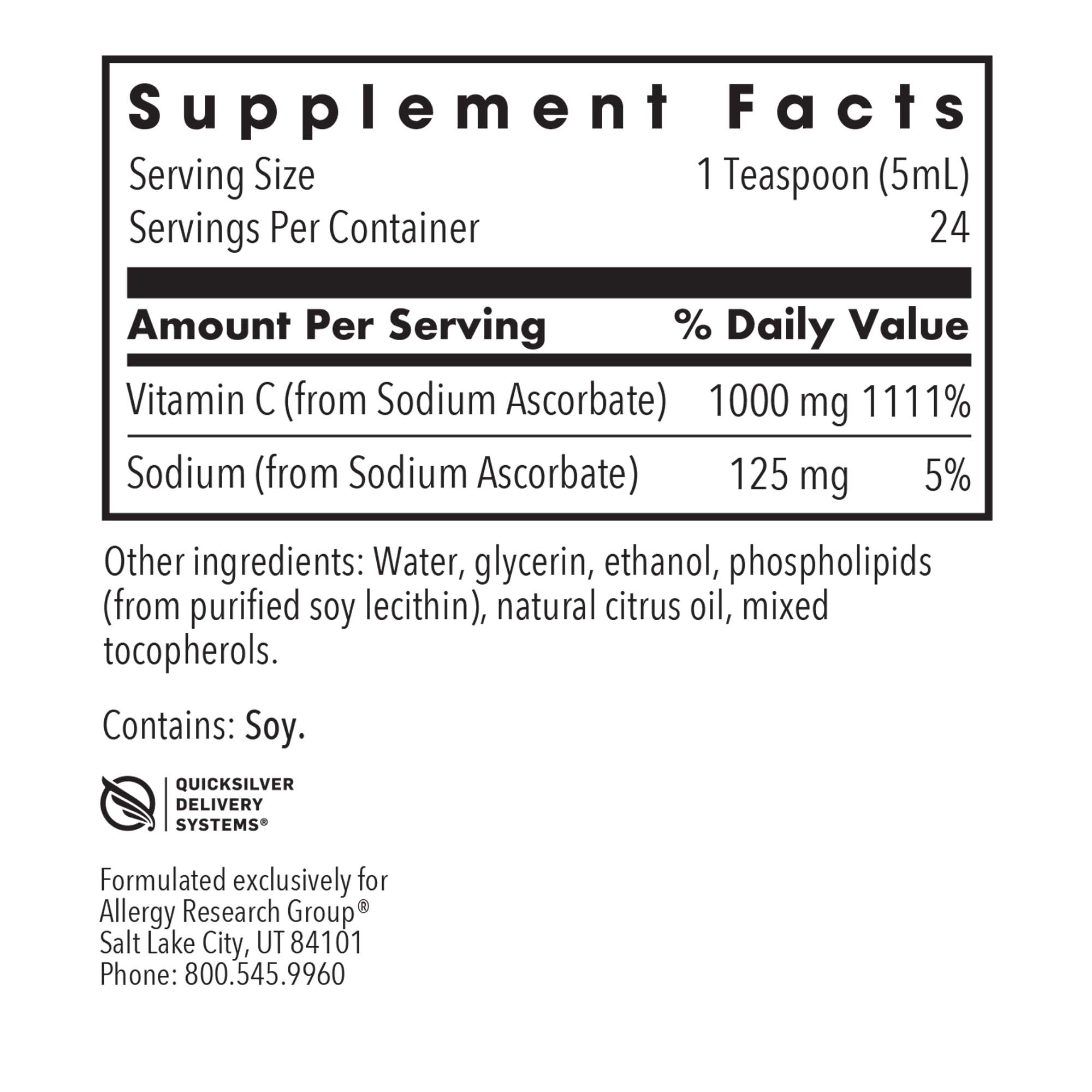 Allergy Research Group Micro Liposomal C bottle displaying vitamin C supplement packaging