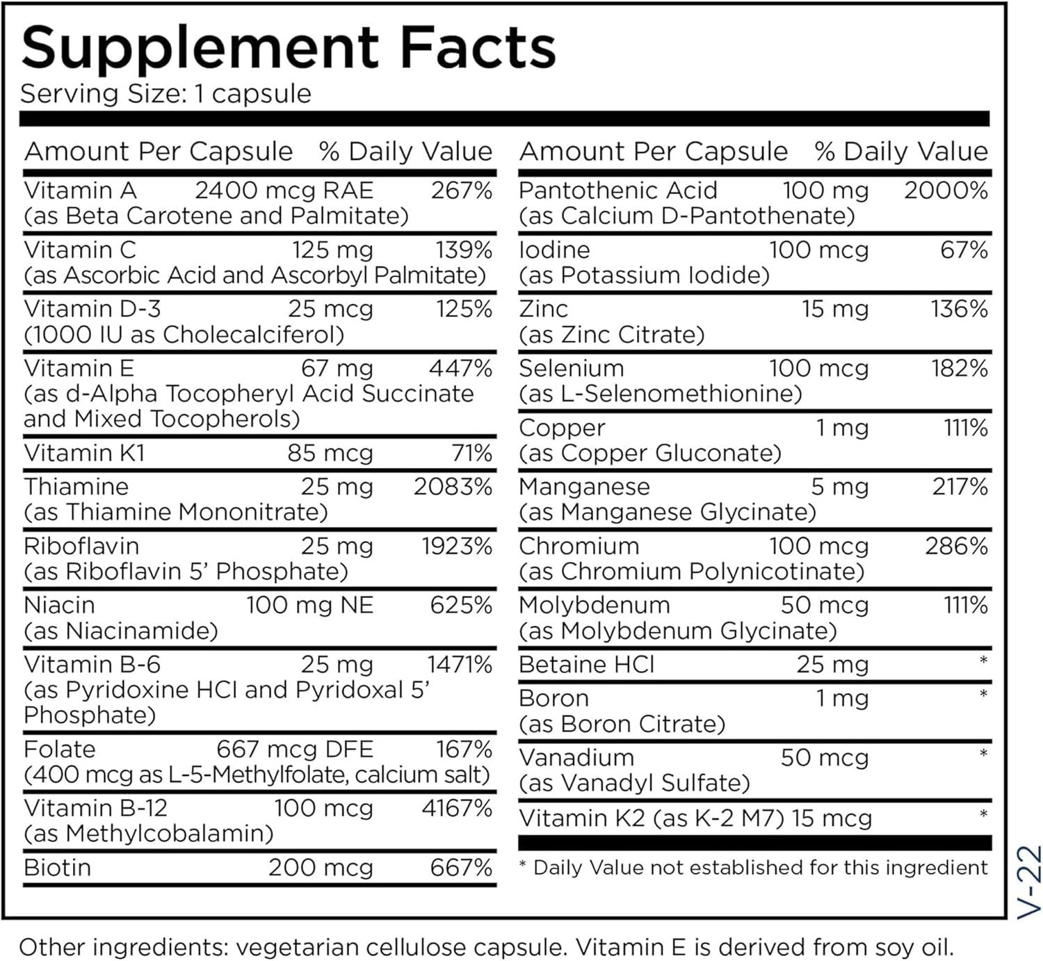 Metabolic Maintenance The Big One without Iron bottle showing supplement label and packaging