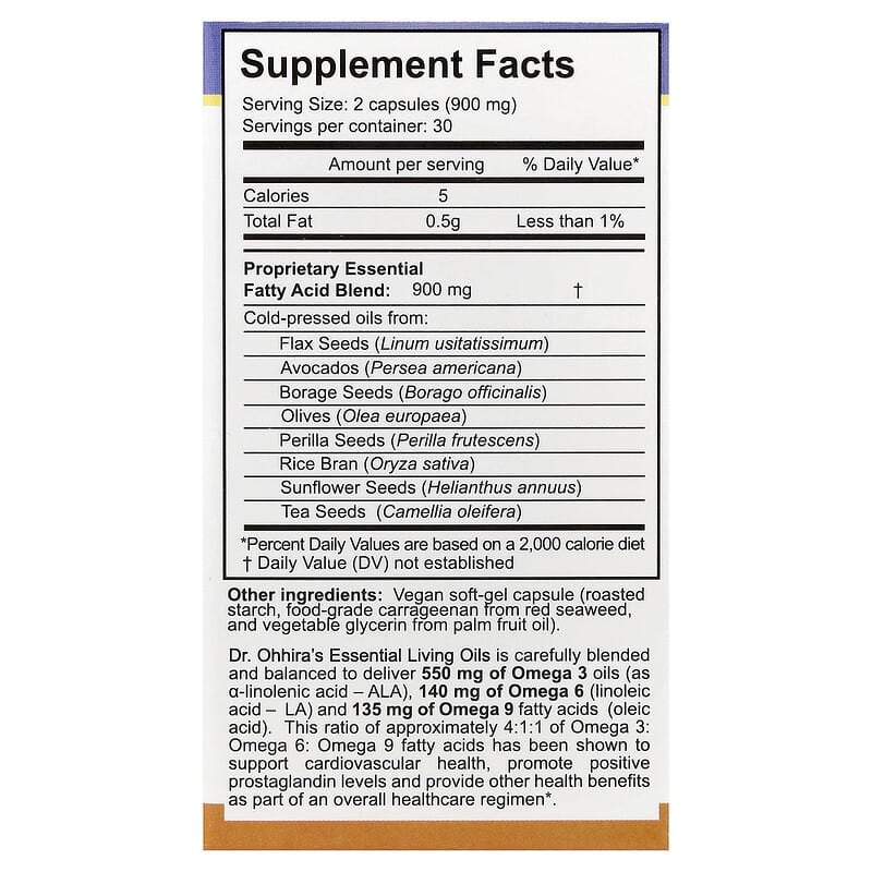 Dr. Ohhira’s Essential Living Oils (Omegas) - 60 count (Vegan)