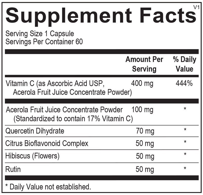 Ortho Molecular C-Flav label with vitamin C and flavonoid antioxidant details