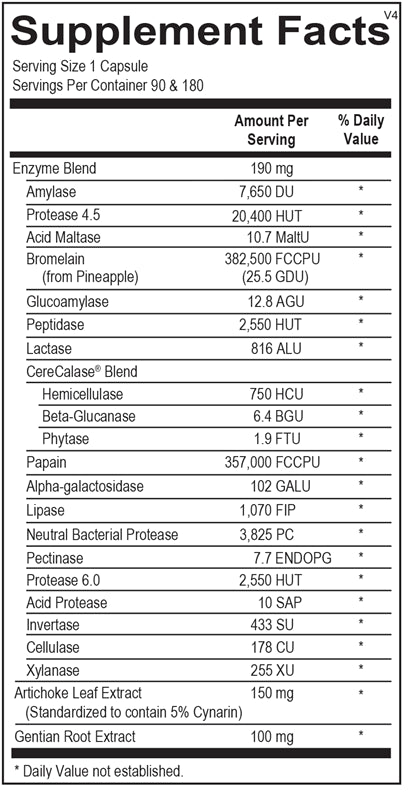 Ortho Molecular Digestzyme-V label with plant-based enzyme blend & dosage