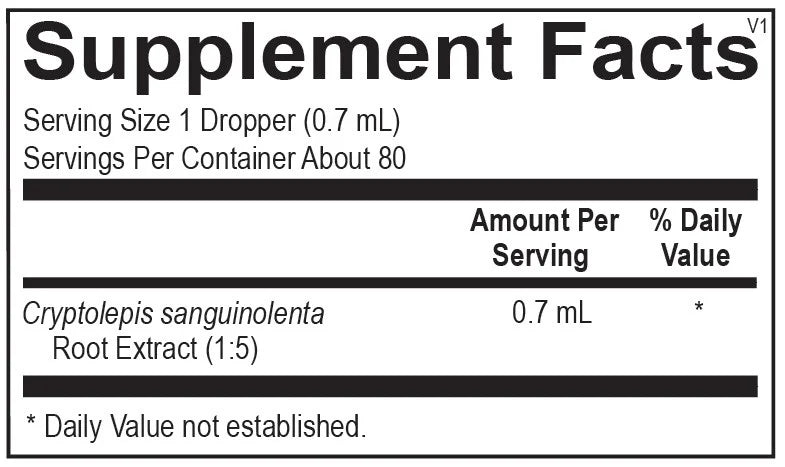 Ortho Molecular Cryptolepis label with botanical extract content & dosage