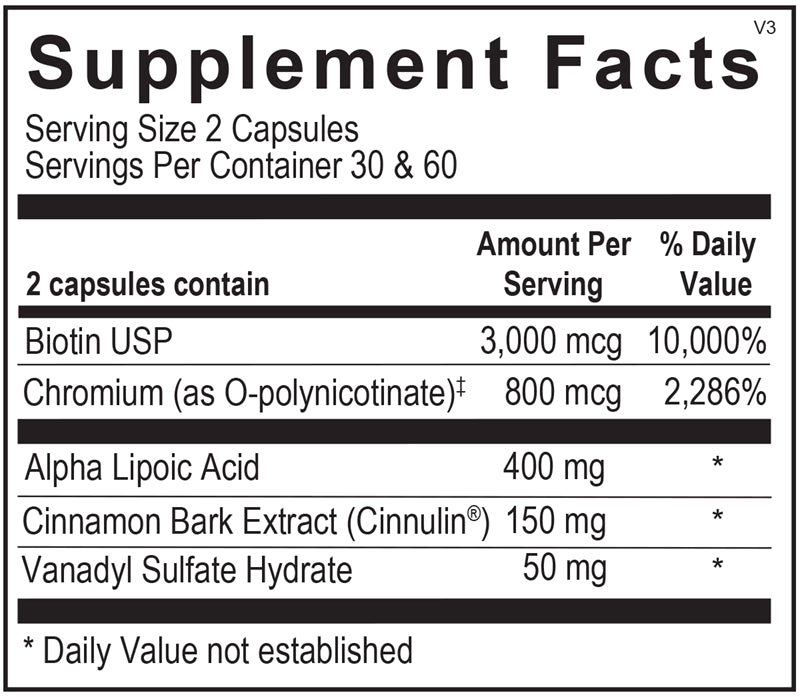 Ortho Molecular Diaxinol label with metabolic support nutrients & dosage