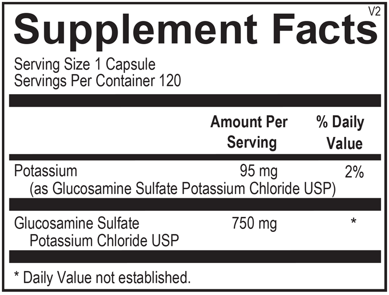 Ortho Molecular Glucosamine Sulfate label with joint-support dosage & usage details
