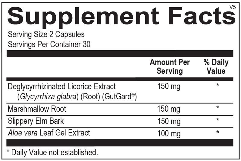 Ortho Molecular DGL label with deglycyrrhizinated licorice content & dosage