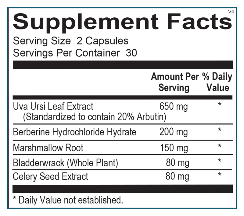 Ortho Molecular Cystistatin label with urinary tract support ingredients & dosage