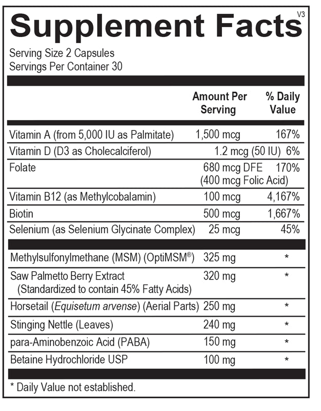 Ortho Molecular Cosmedix label with skin-support nutrients & dosage