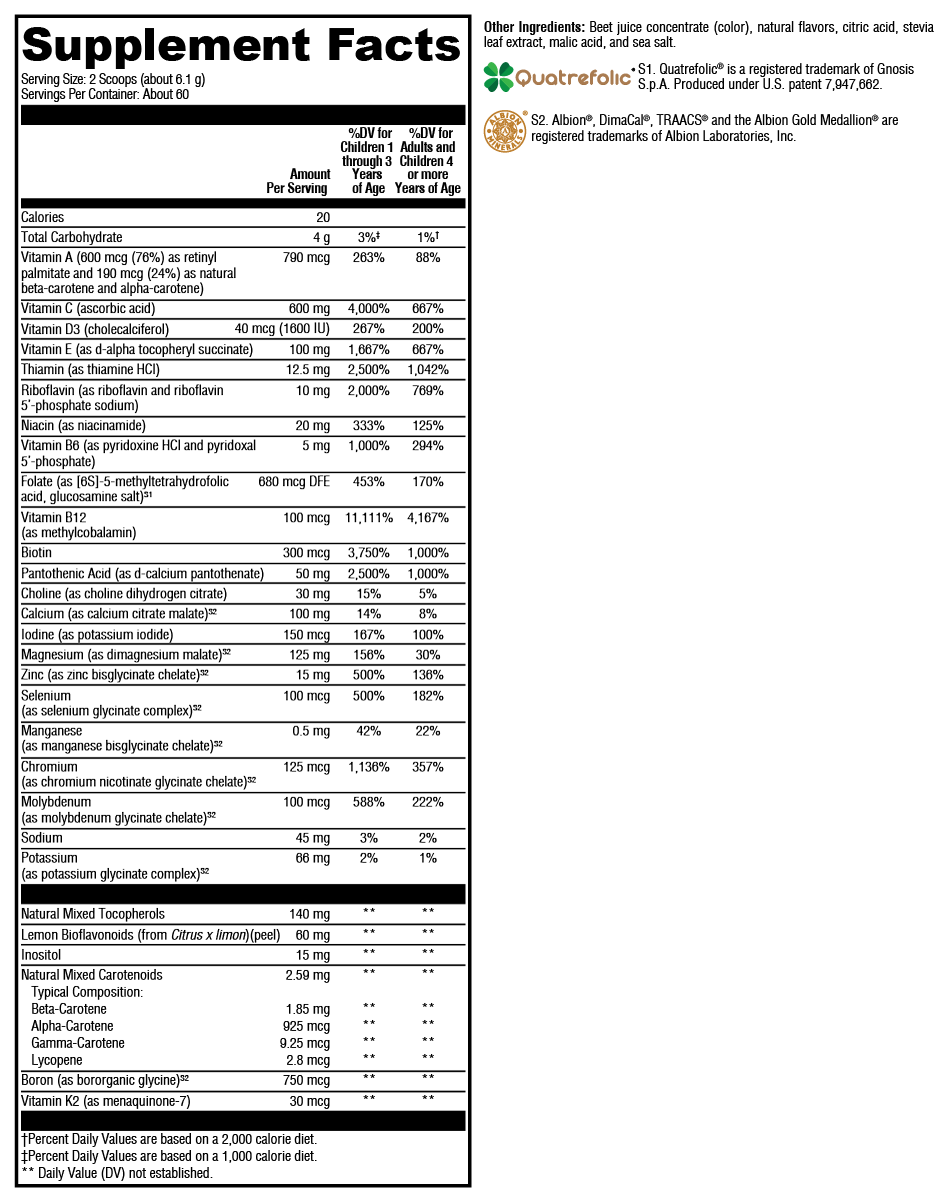 XYMOGEN ActivNutrients® without Copper & Iron Multivitamin Powder Fruit Punch 60 Servings