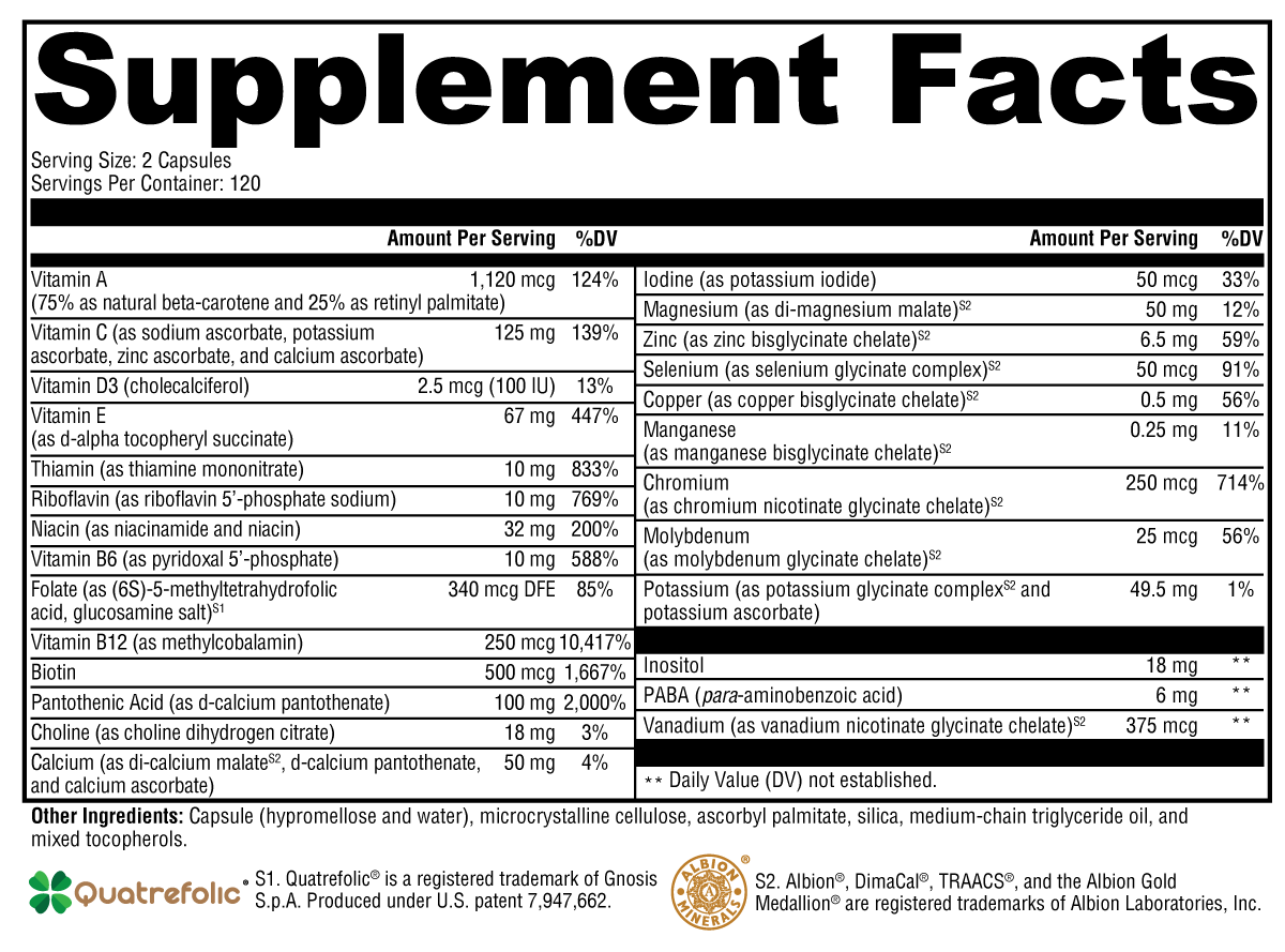 XYMOGEN ActivNutrients® without Iron 240 Capsules