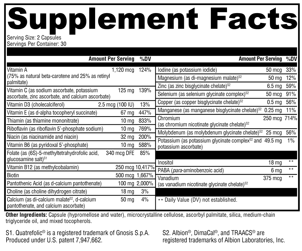 XYMOGEN ActivNutrients® without Iron 60 Capsules