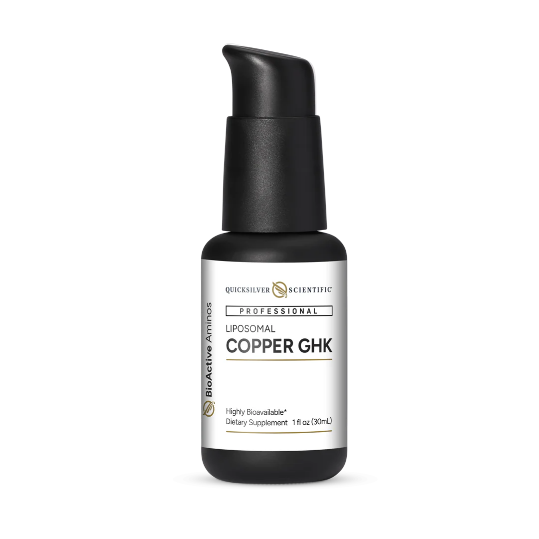 QUICKSILVER Oral Liposomal Copper GHK 1 fl oz bottle showing packaging and size