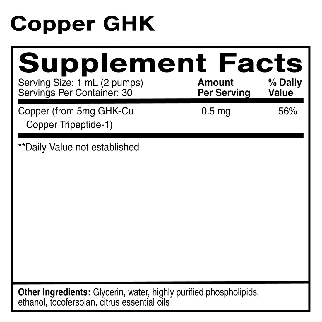 QUICKSILVER Oral Liposomal Copper GHK 1 fl oz packaging showing bottle and branding