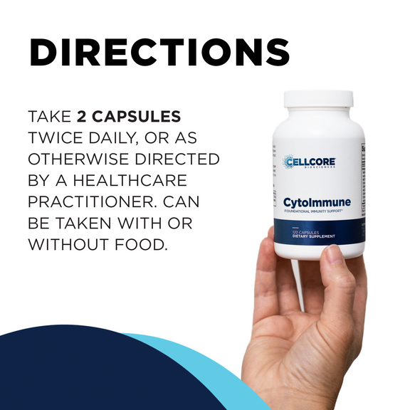 CellCore Biosciences Cytoimmune label showing active ingredients and recommended dosage for immune support