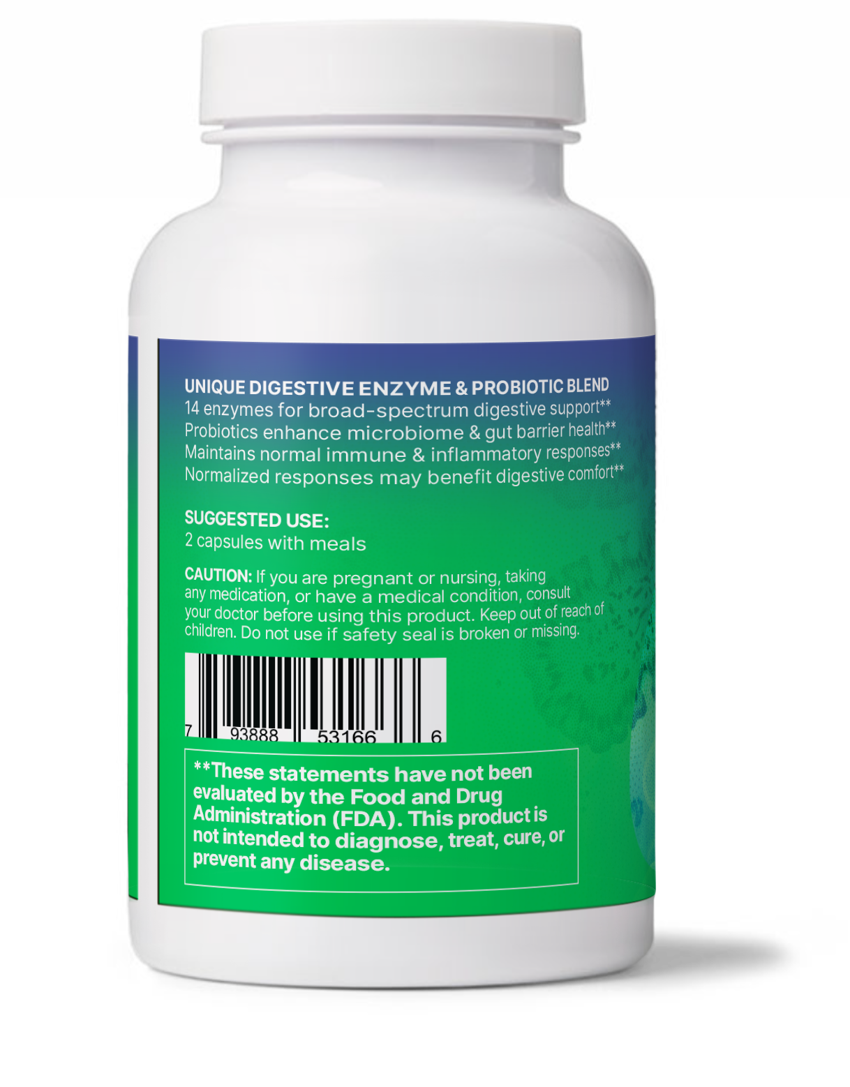 Microbiome Labs DigestMate bottle showing branding and size