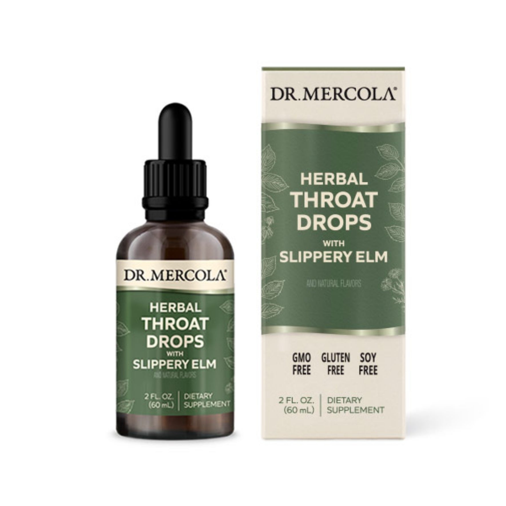 Dr. Mercola Herbal Throat Liquid Drops with Slippery Elm 2 Fl. Oz.