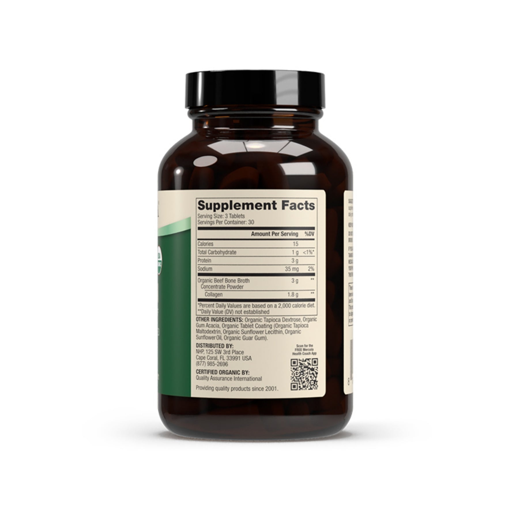 Dr. Mercola Organic Collagen from Grass Fed Beef Bone Broth 90 Tablets