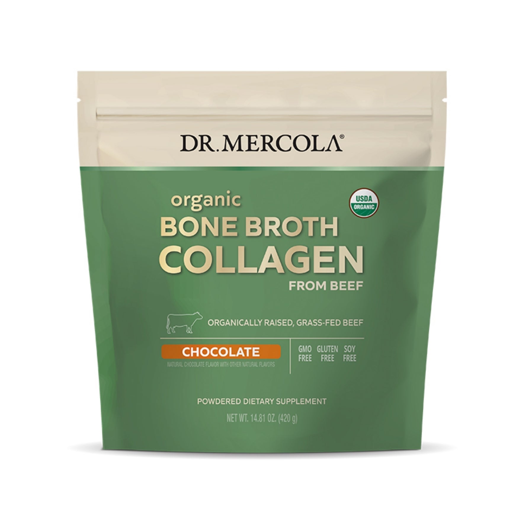 Dr. Mercola Organic Bone Broth Collagen Powder - Chocolate